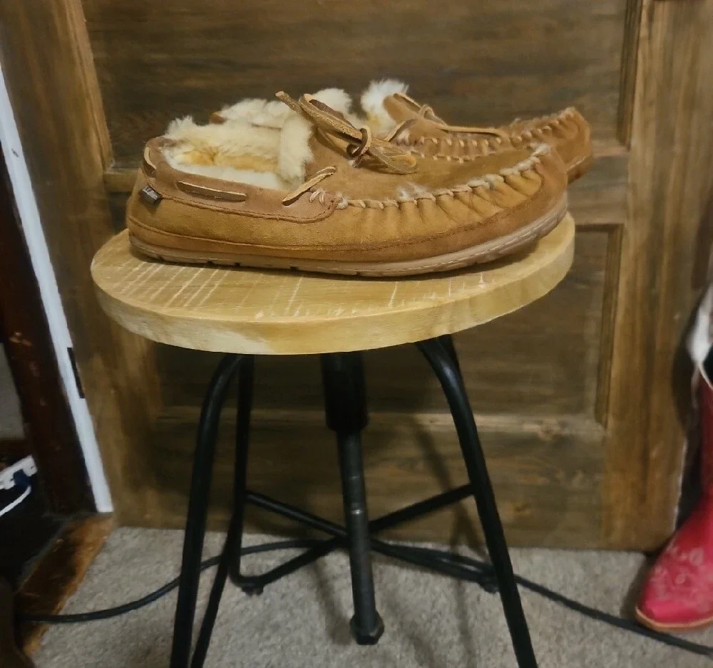 Ll Bean Shearling Chestnut Suede Moccasin Slippers